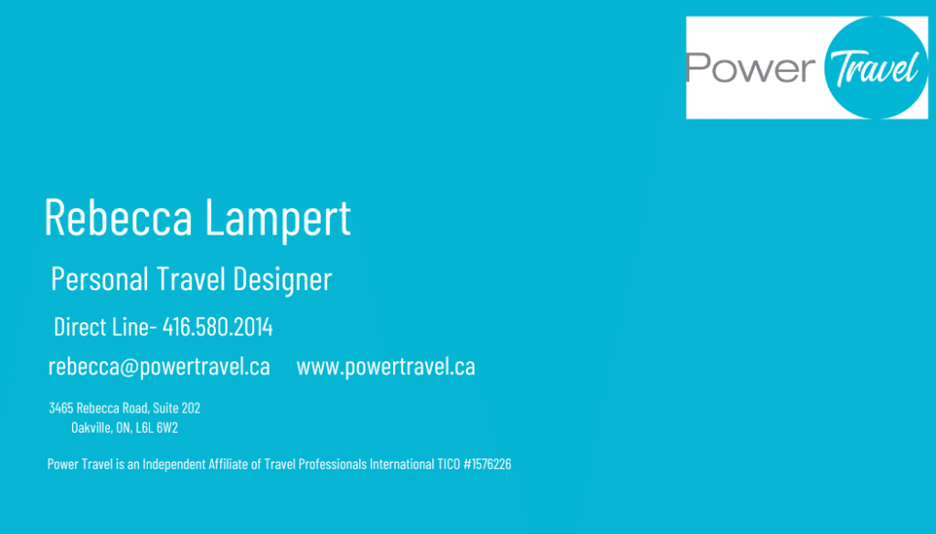 Rebecca Lampert, Travel Agent, business card