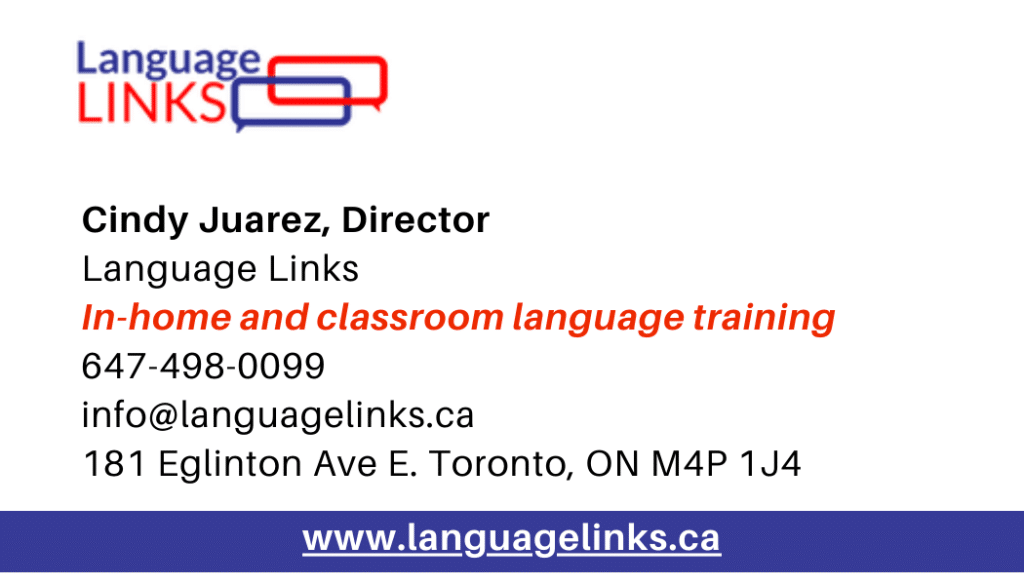 Cindy Juarez, Language Training and Education Company, Tutoring, business card