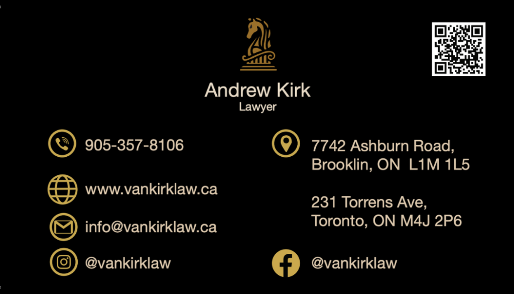 Andrew Kirk, Real Estate Lawyer, business card