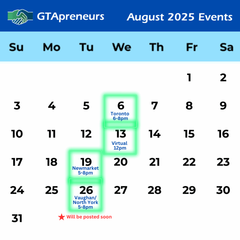 GTApreneurs Aug Business networking event calendar