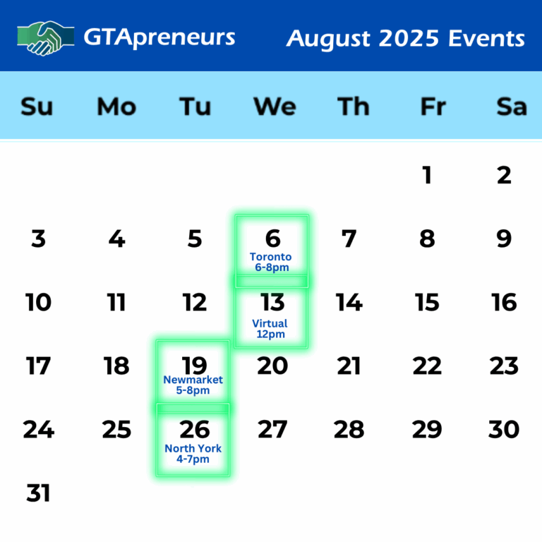 GTApreneurs August Business networking event calendar