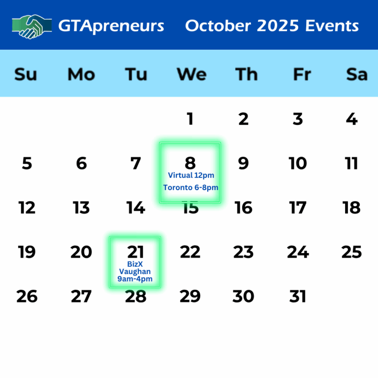 GTApreneurs October 2025 Business networking event calendar