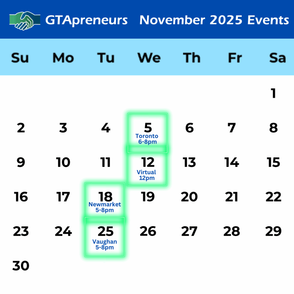GTApreneurs November Business networking event calendar